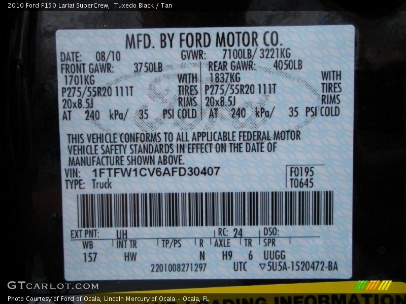 Tuxedo Black / Tan 2010 Ford F150 Lariat SuperCrew