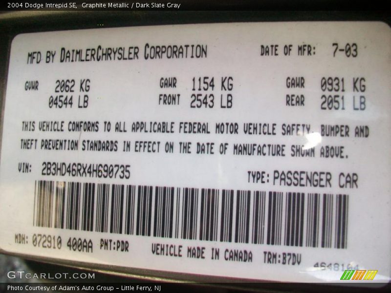 Graphite Metallic / Dark Slate Gray 2004 Dodge Intrepid SE