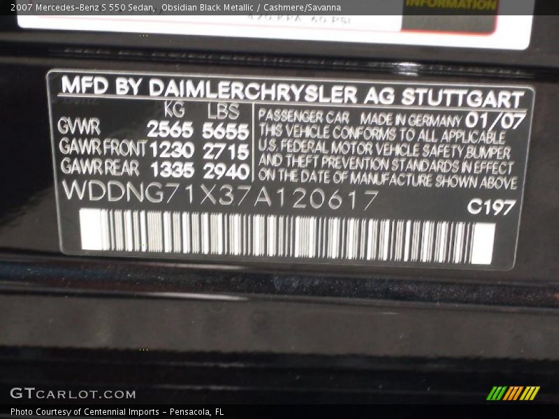Obsidian Black Metallic / Cashmere/Savanna 2007 Mercedes-Benz S 550 Sedan