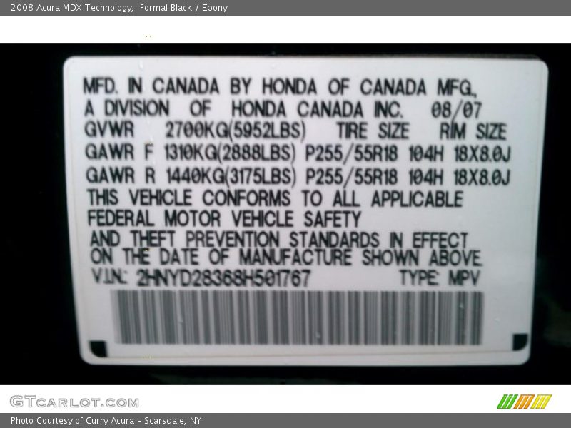 Formal Black / Ebony 2008 Acura MDX Technology