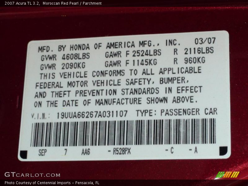 Moroccan Red Pearl / Parchment 2007 Acura TL 3.2