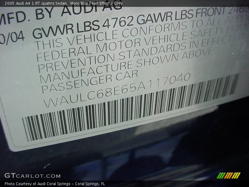 Moro Blue Pearl Effect / Grey 2005 Audi A4 1.8T quattro Sedan