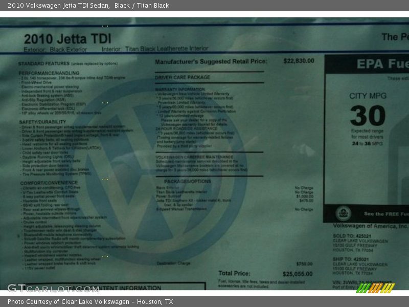  2010 Jetta TDI Sedan Window Sticker