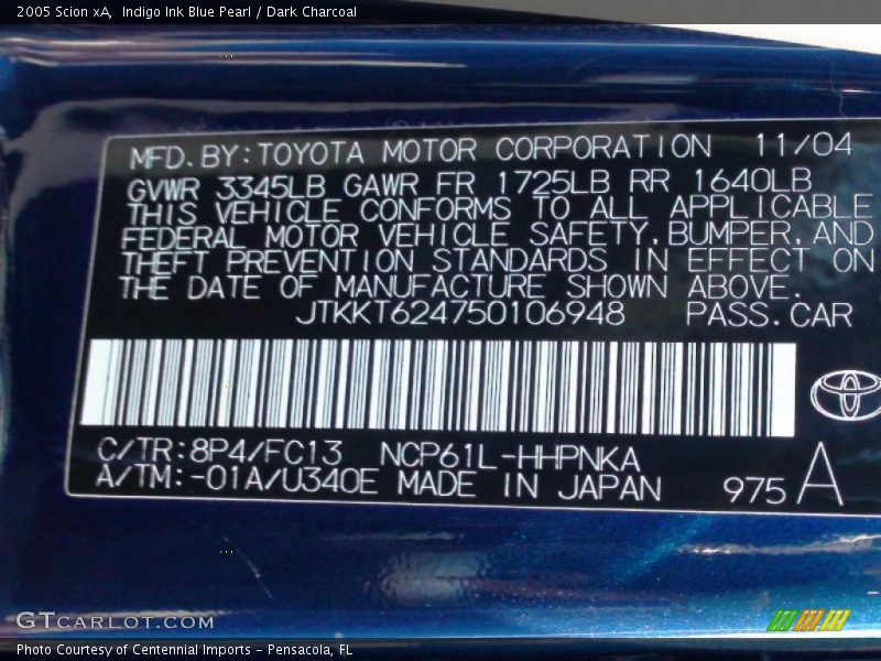 2005 xA  Indigo Ink Blue Pearl Color Code 8P4