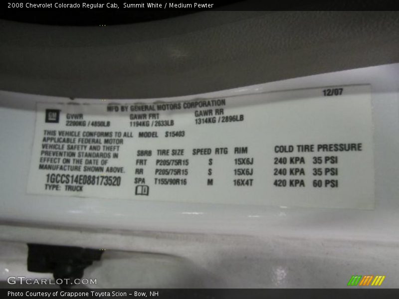 Summit White / Medium Pewter 2008 Chevrolet Colorado Regular Cab