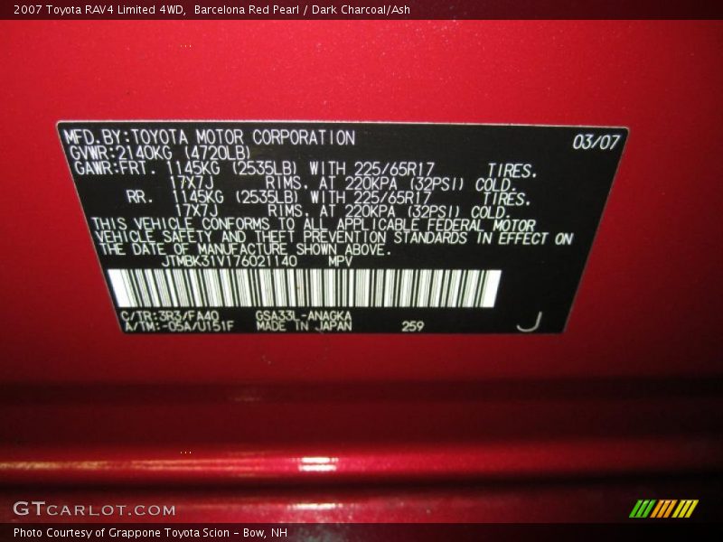Barcelona Red Pearl / Dark Charcoal/Ash 2007 Toyota RAV4 Limited 4WD