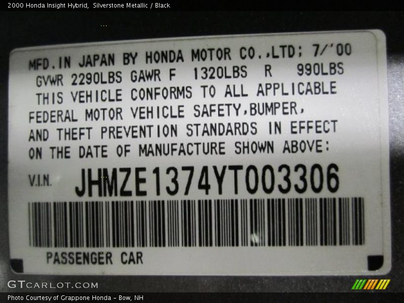 Silverstone Metallic / Black 2000 Honda Insight Hybrid