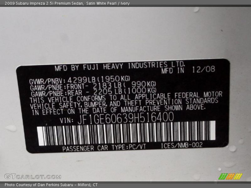 Satin White Pearl / Ivory 2009 Subaru Impreza 2.5i Premium Sedan
