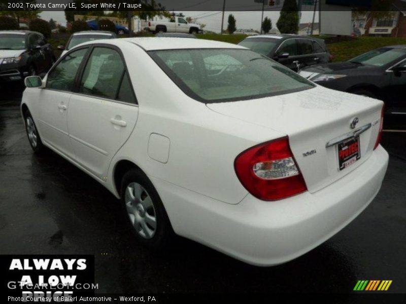 Super White / Taupe 2002 Toyota Camry LE