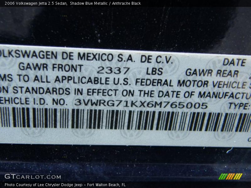 Shadow Blue Metallic / Anthracite Black 2006 Volkswagen Jetta 2.5 Sedan