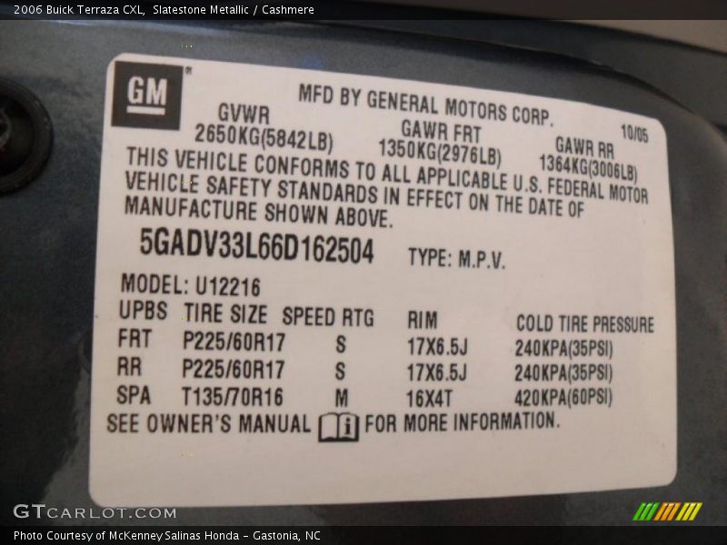 Slatestone Metallic / Cashmere 2006 Buick Terraza CXL