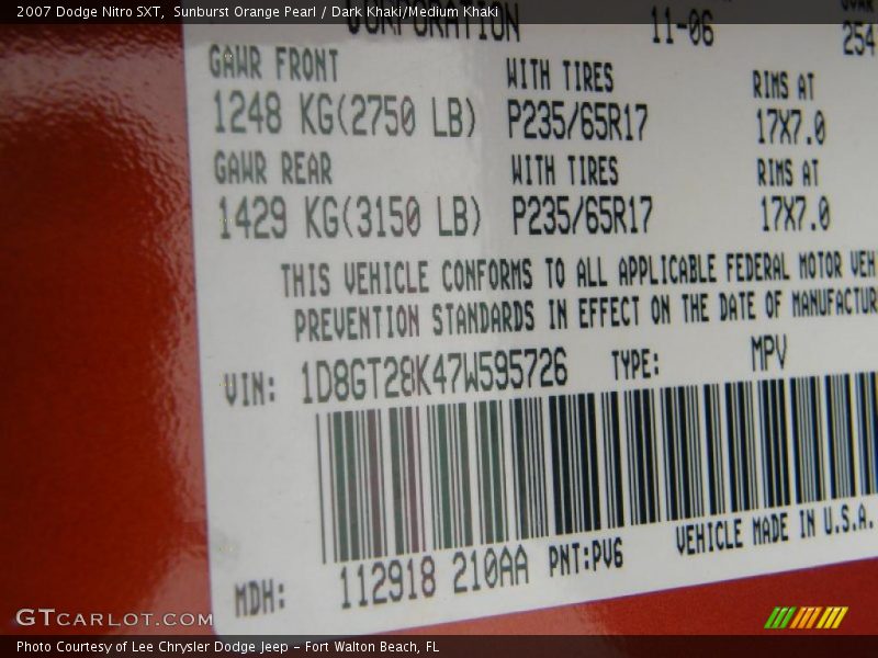 Sunburst Orange Pearl / Dark Khaki/Medium Khaki 2007 Dodge Nitro SXT