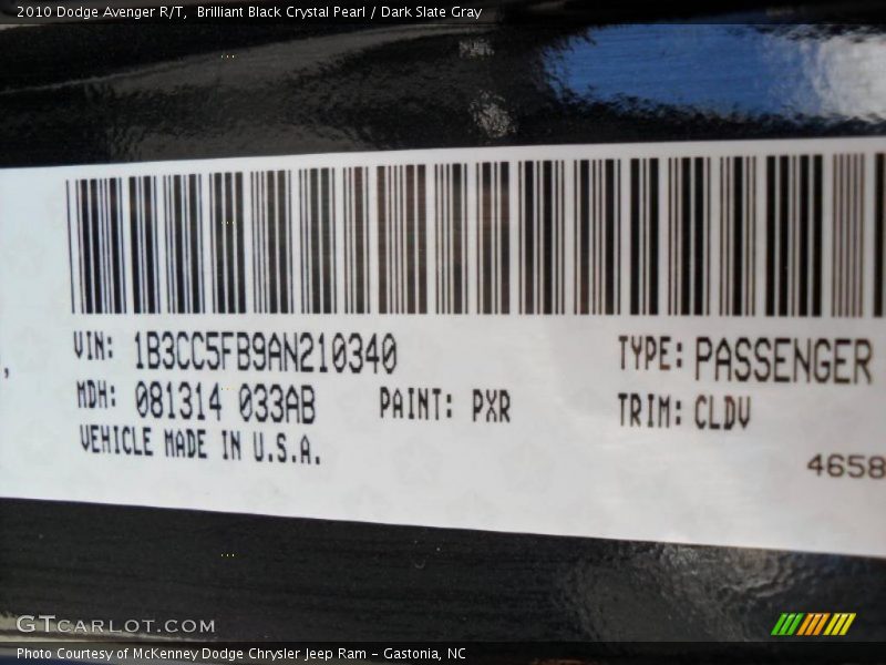 Brilliant Black Crystal Pearl / Dark Slate Gray 2010 Dodge Avenger R/T