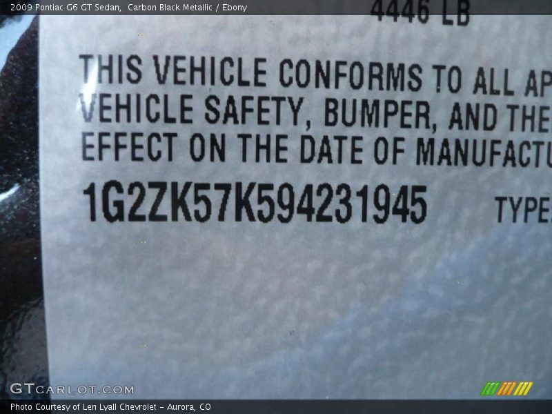 Carbon Black Metallic / Ebony 2009 Pontiac G6 GT Sedan