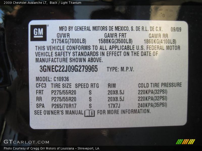 Black / Light Titanium 2009 Chevrolet Avalanche LT
