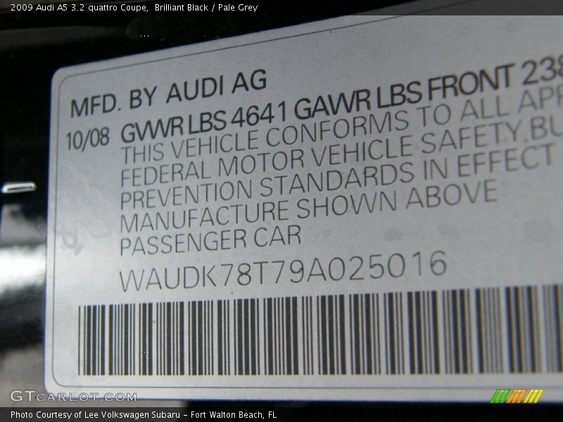 Brilliant Black / Pale Grey 2009 Audi A5 3.2 quattro Coupe
