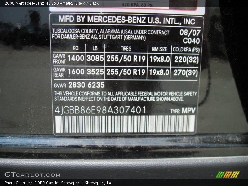 Black / Black 2008 Mercedes-Benz ML 350 4Matic