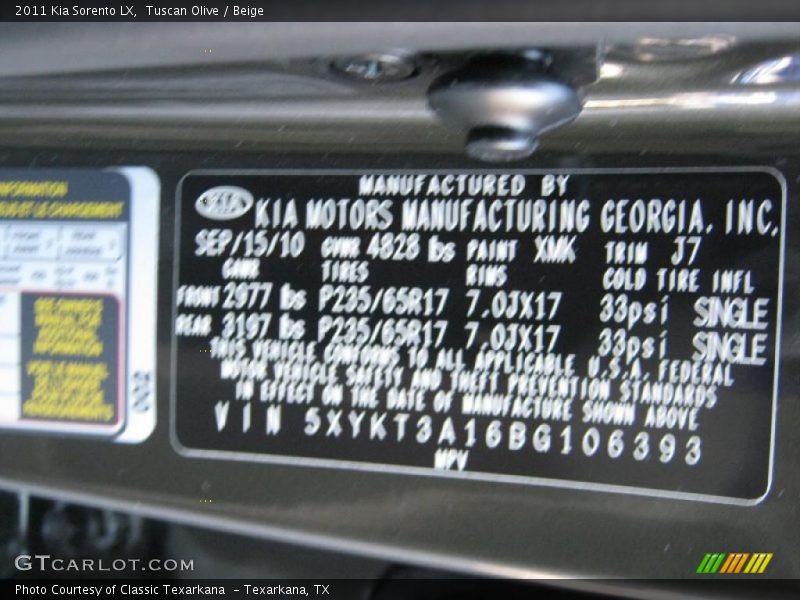 Tuscan Olive / Beige 2011 Kia Sorento LX