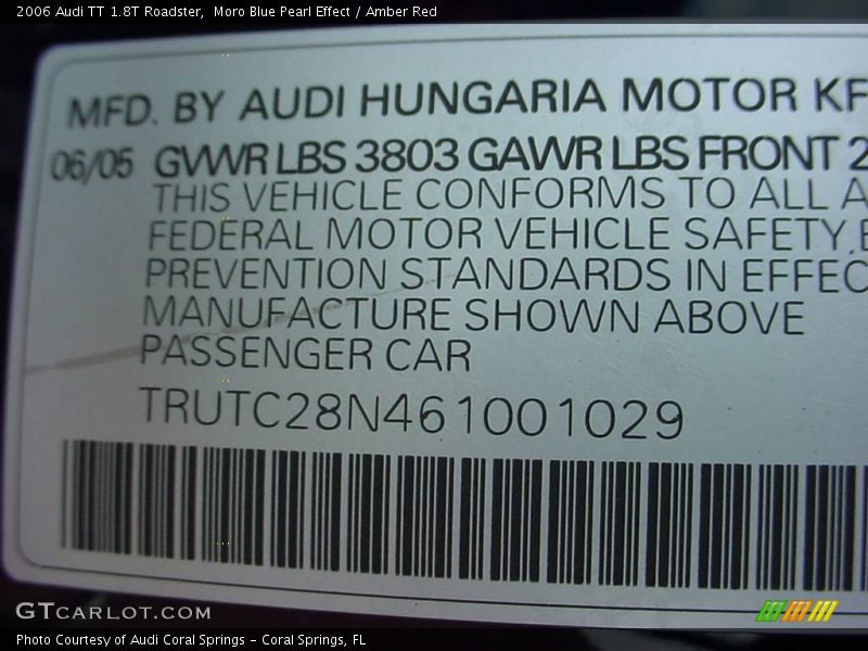 Moro Blue Pearl Effect / Amber Red 2006 Audi TT 1.8T Roadster