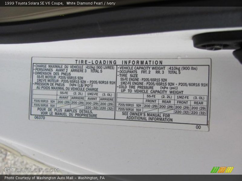 White Diamond Pearl / Ivory 1999 Toyota Solara SE V6 Coupe