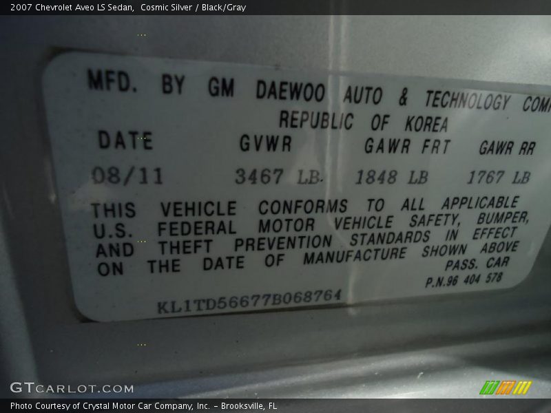 Cosmic Silver / Black/Gray 2007 Chevrolet Aveo LS Sedan