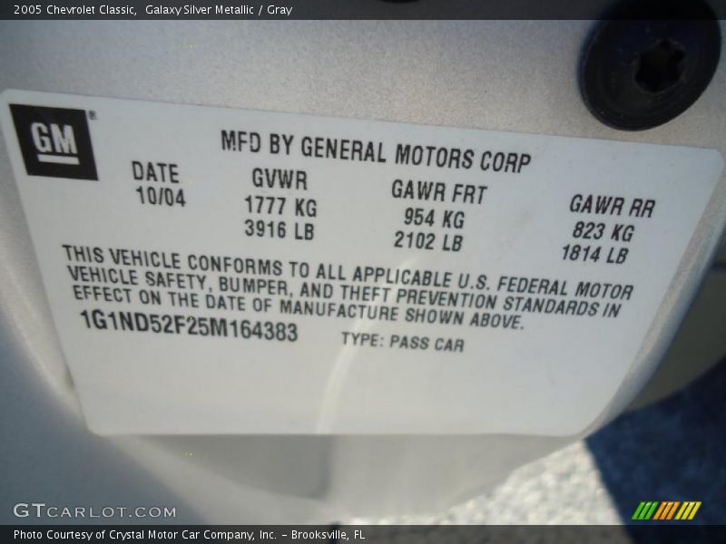 Galaxy Silver Metallic / Gray 2005 Chevrolet Classic