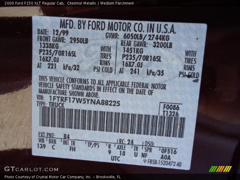 Chestnut Metallic / Medium Parchment 2000 Ford F150 XLT Regular Cab