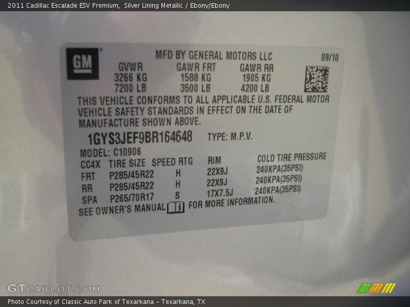 Silver Lining Metallic / Ebony/Ebony 2011 Cadillac Escalade ESV Premium