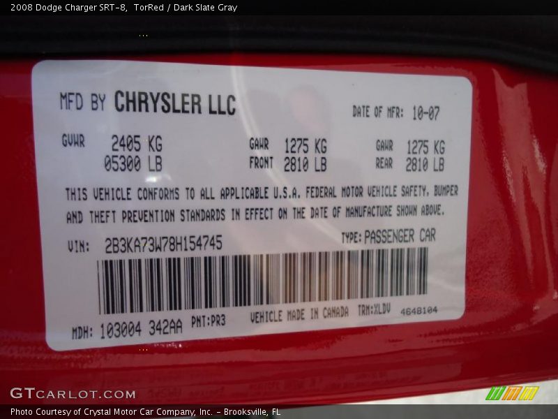 TorRed / Dark Slate Gray 2008 Dodge Charger SRT-8