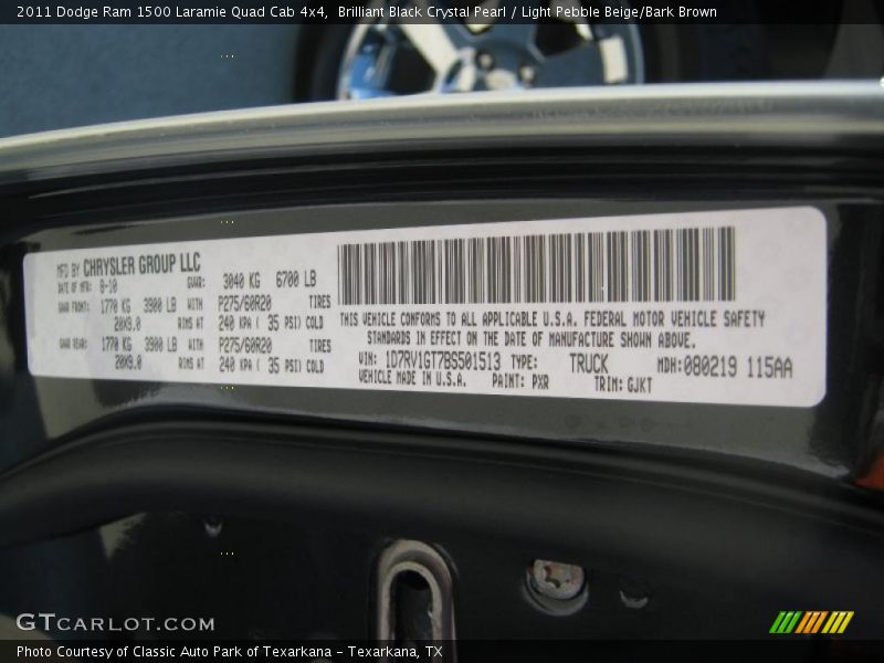Brilliant Black Crystal Pearl / Light Pebble Beige/Bark Brown 2011 Dodge Ram 1500 Laramie Quad Cab 4x4