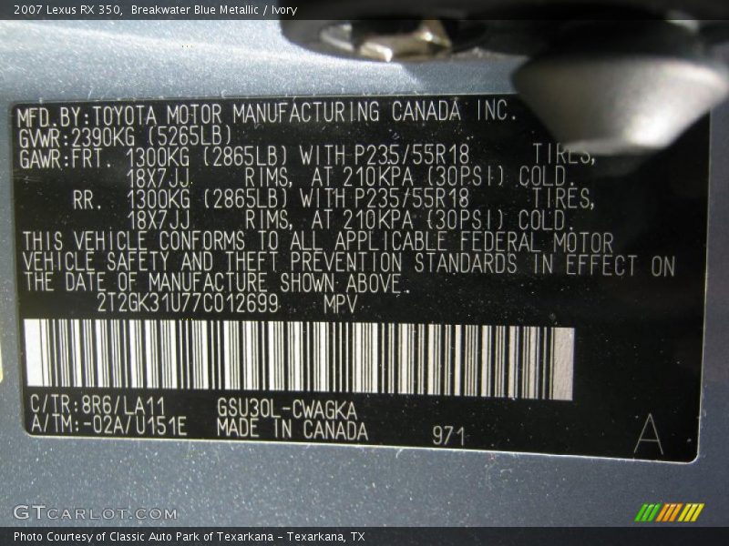 Breakwater Blue Metallic / Ivory 2007 Lexus RX 350