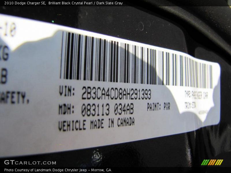 Brilliant Black Crystal Pearl / Dark Slate Gray 2010 Dodge Charger SE