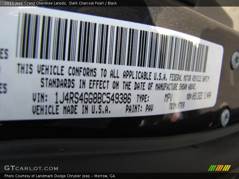 Dark Charcoal Pearl / Black 2011 Jeep Grand Cherokee Laredo