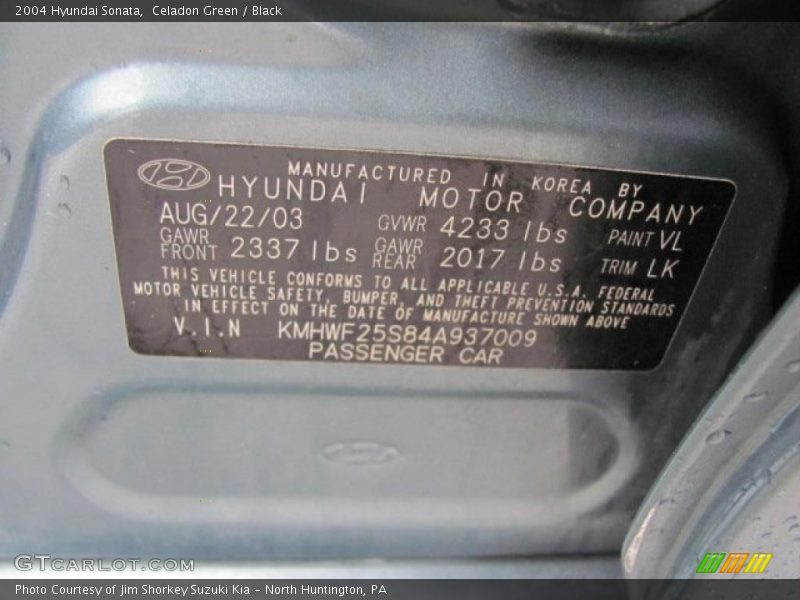 2004 Sonata  Celadon Green Color Code VL