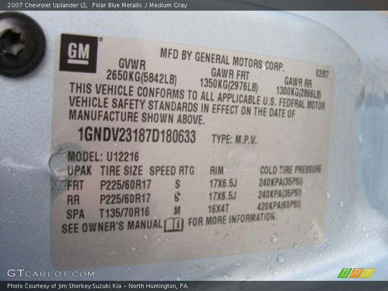 Polar Blue Metallic / Medium Gray 2007 Chevrolet Uplander LS