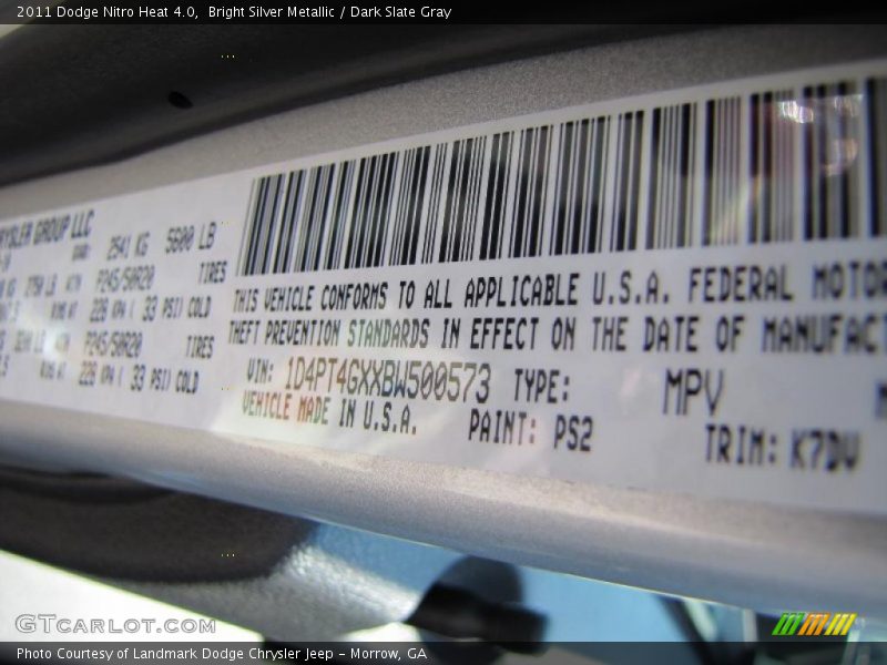 Bright Silver Metallic / Dark Slate Gray 2011 Dodge Nitro Heat 4.0