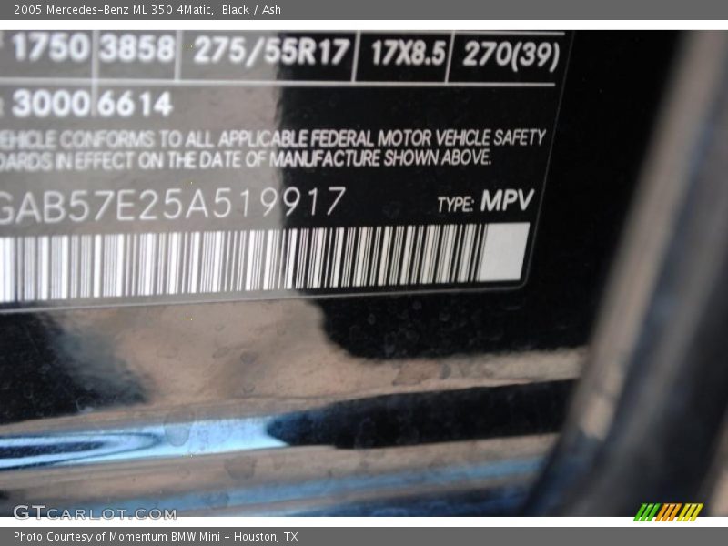 Black / Ash 2005 Mercedes-Benz ML 350 4Matic