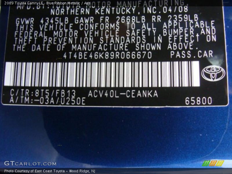 Blue Ribbon Metallic / Ash 2009 Toyota Camry LE