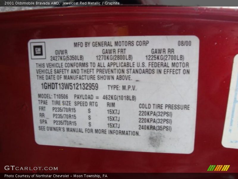 Jewelcoat Red Metallic / Graphite 2001 Oldsmobile Bravada AWD