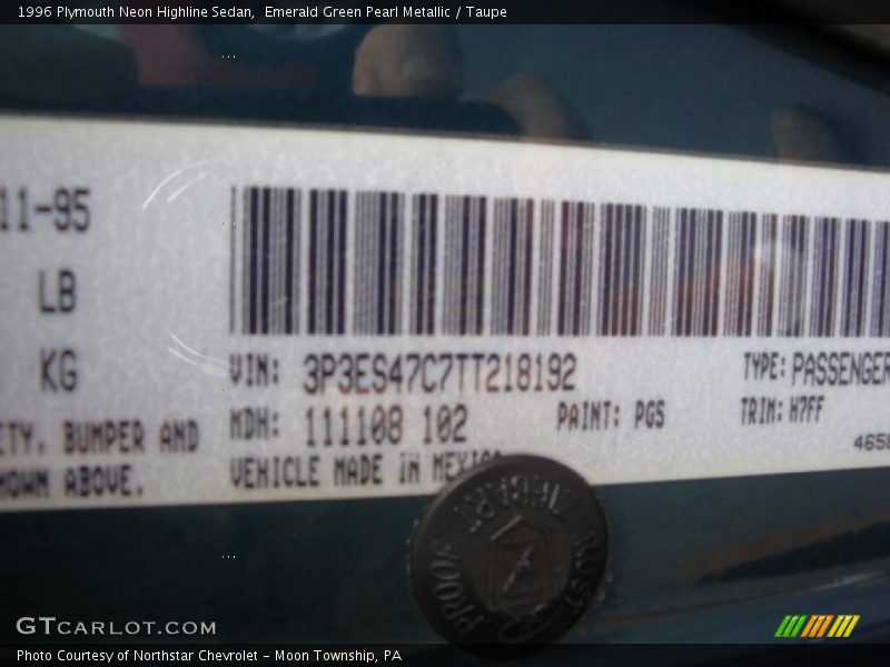 Emerald Green Pearl Metallic / Taupe 1996 Plymouth Neon Highline Sedan