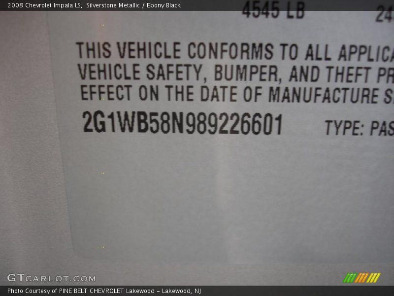 Silverstone Metallic / Ebony Black 2008 Chevrolet Impala LS