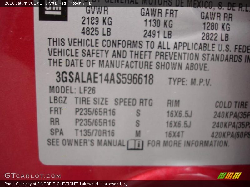 Crystal Red Tintcoat / Tan 2010 Saturn VUE XE