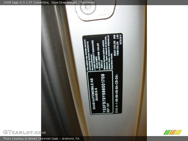 Snow Silver Metallic / Parchment 2008 Saab 9-3 2.0T Convertible