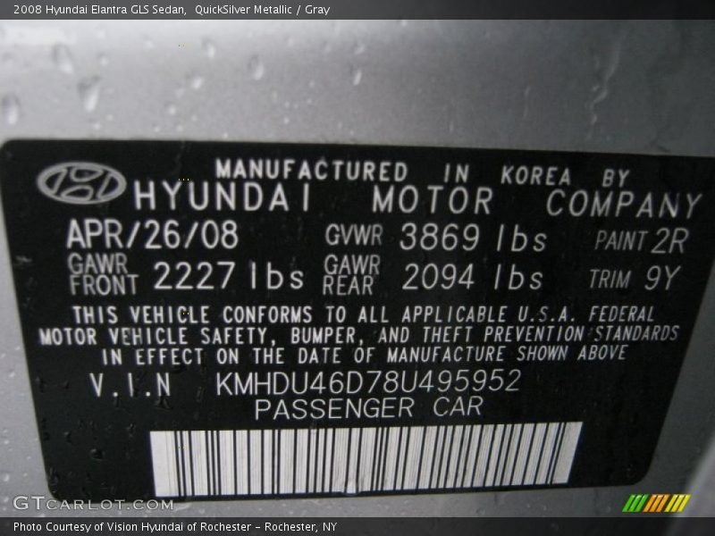 QuickSilver Metallic / Gray 2008 Hyundai Elantra GLS Sedan