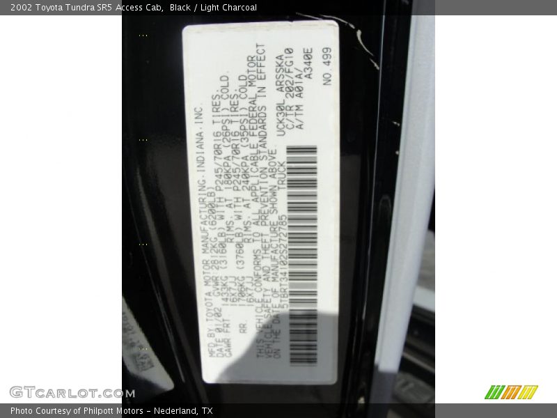 Black / Light Charcoal 2002 Toyota Tundra SR5 Access Cab