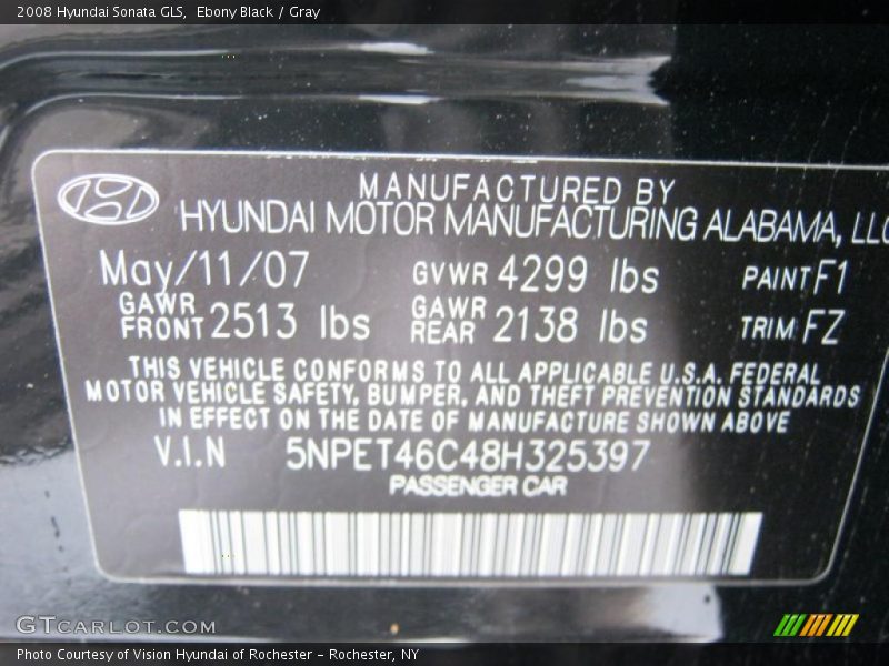 Ebony Black / Gray 2008 Hyundai Sonata GLS