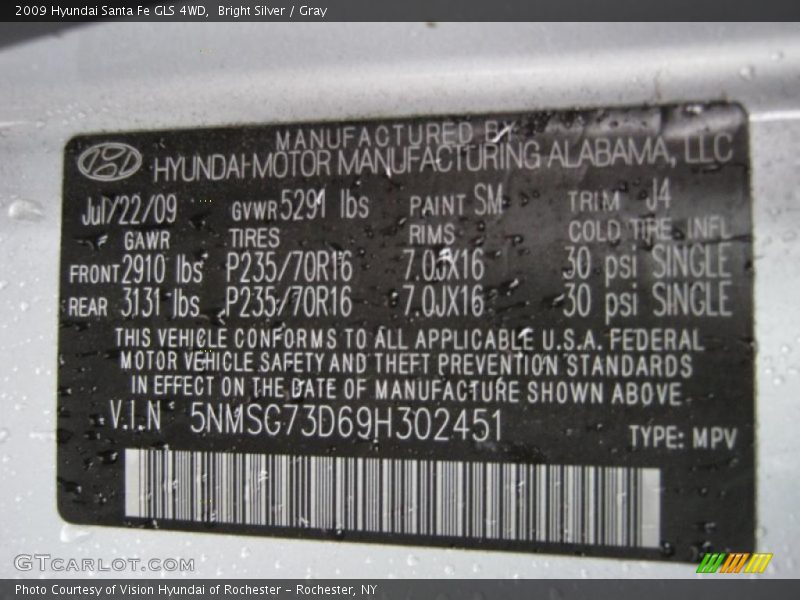Bright Silver / Gray 2009 Hyundai Santa Fe GLS 4WD