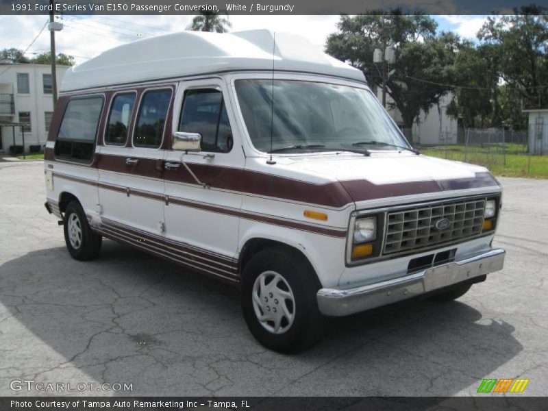 White / Burgundy 1991 Ford E Series Van E150 Passenger Conversion