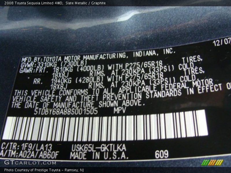 Slate Metallic / Graphite 2008 Toyota Sequoia Limited 4WD