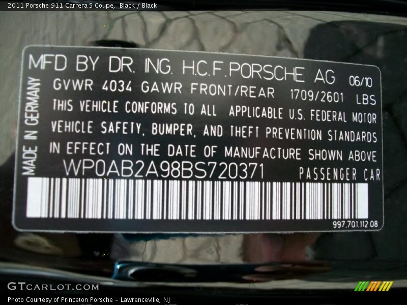 Black / Black 2011 Porsche 911 Carrera S Coupe